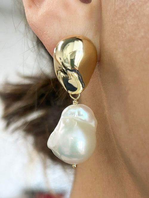 Gold Plated Silver Earrings with Baroque Pearl