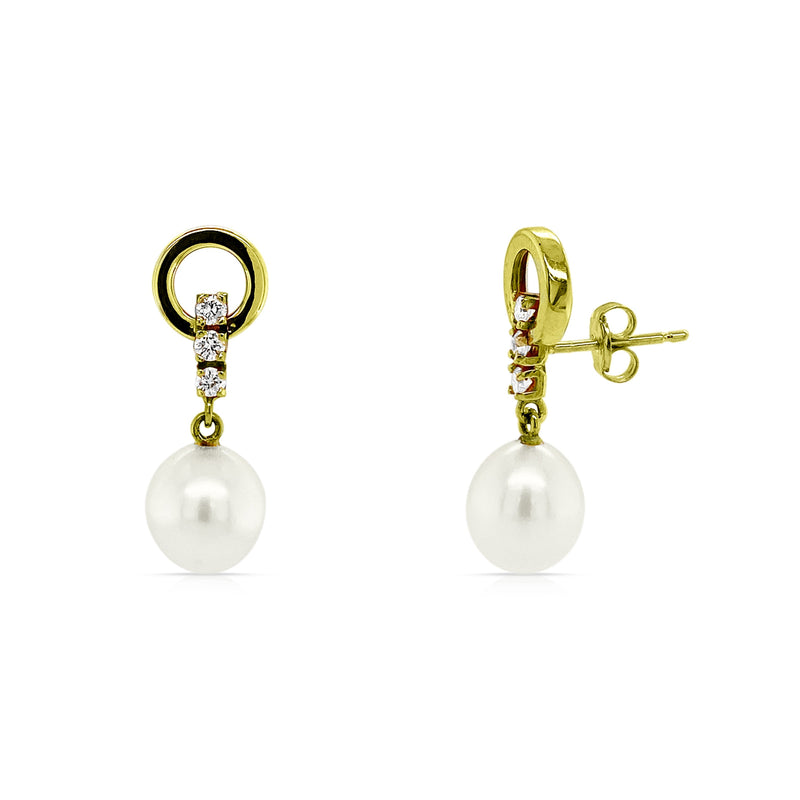 Classic Collection White Pearl and Diamonds Dangle Earrings