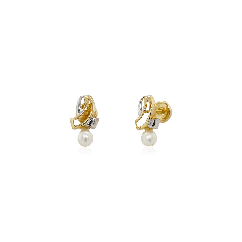Two-Tone Gold Pearl Stud Earrings