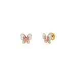 Enamel Butterfly 14K Yellow Gold Stud Earring