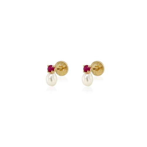 Baby Stud Earring with Pearl and Precious Stones