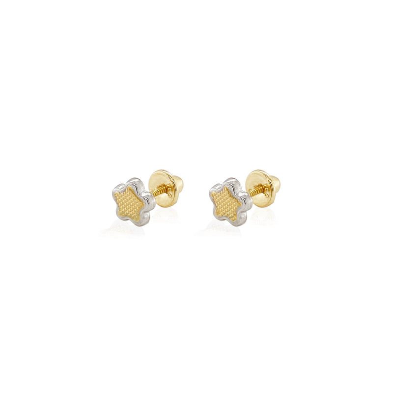 18K Two Tone Gold Clover Stud Earring