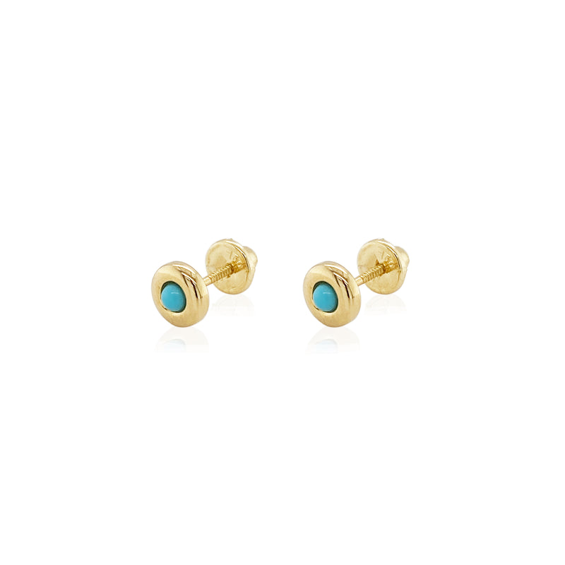 Round Stud Earring with Coral or Turquoise