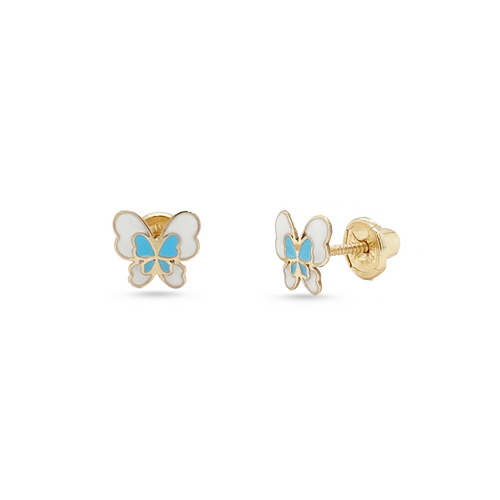 Enamel Butterfly 14K Yellow Gold Stud Earring