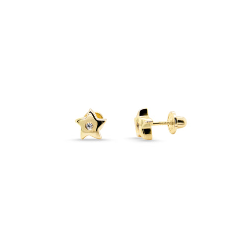Curved Tips Star 14K Gold Stud with Clear CZ Earring