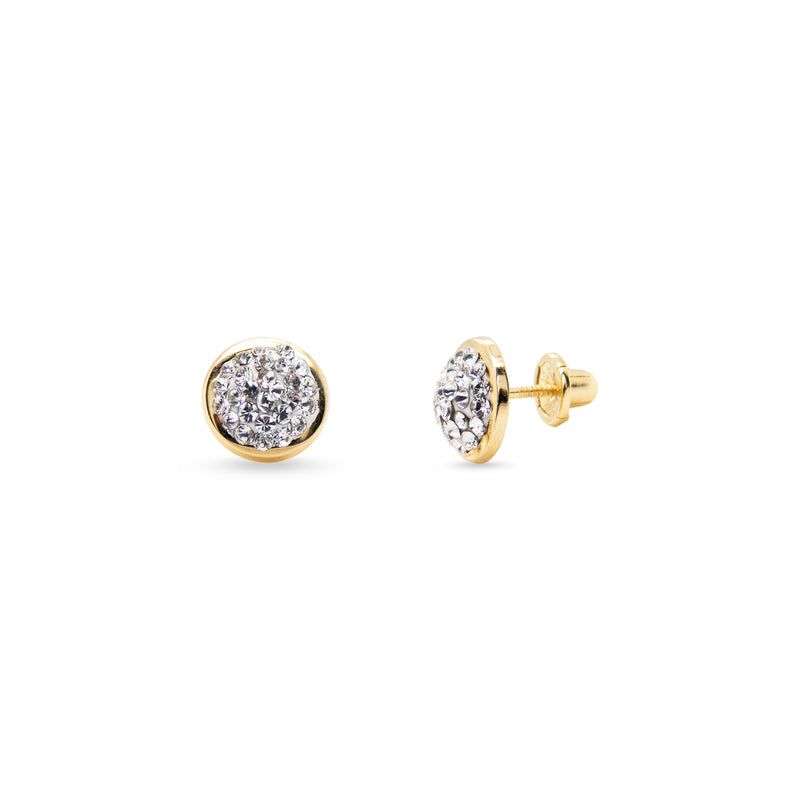 Clear Cubic Zirconia Pave Stud 14K Yellow Gold Earrings