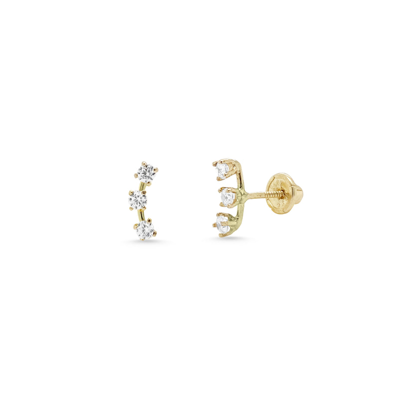 Clear Cubic Zirconia Stud Climber 14K Yellow Gold Earrings