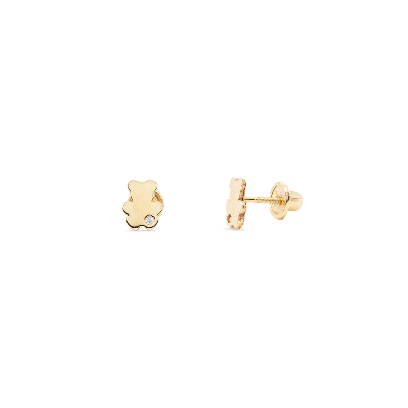 Teddy Bear Stud 14K Yellow Gold Earring