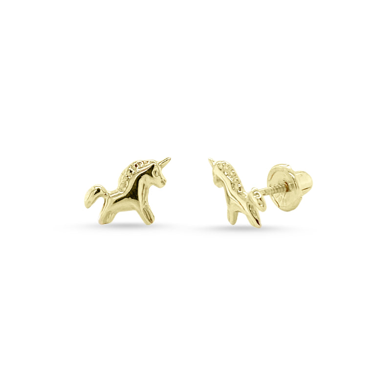 Unicorn Stud 14K Yellow Gold Earrings