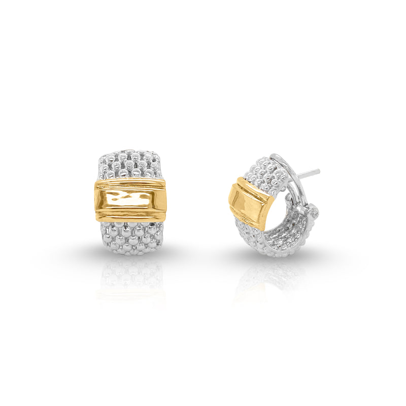 Basket Weave Silver Earrings with 18K Yellow Gold
