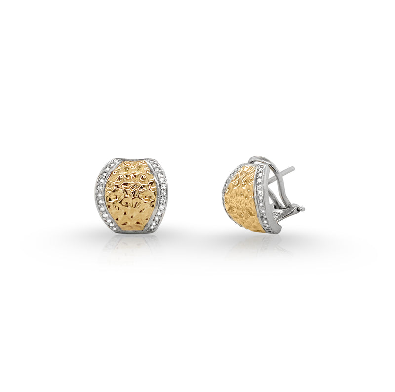 Hammered 18K Gold & Silver Earrings with Cubic Zirconia