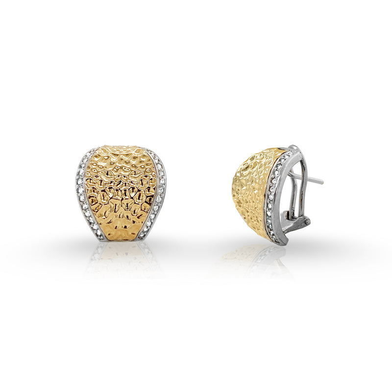 Hammered 18K Gold & Silver Earrings with Cubic Zirconia