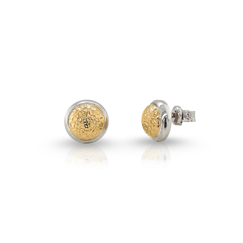 Hammered 18K Gold & Silver Round Earrings