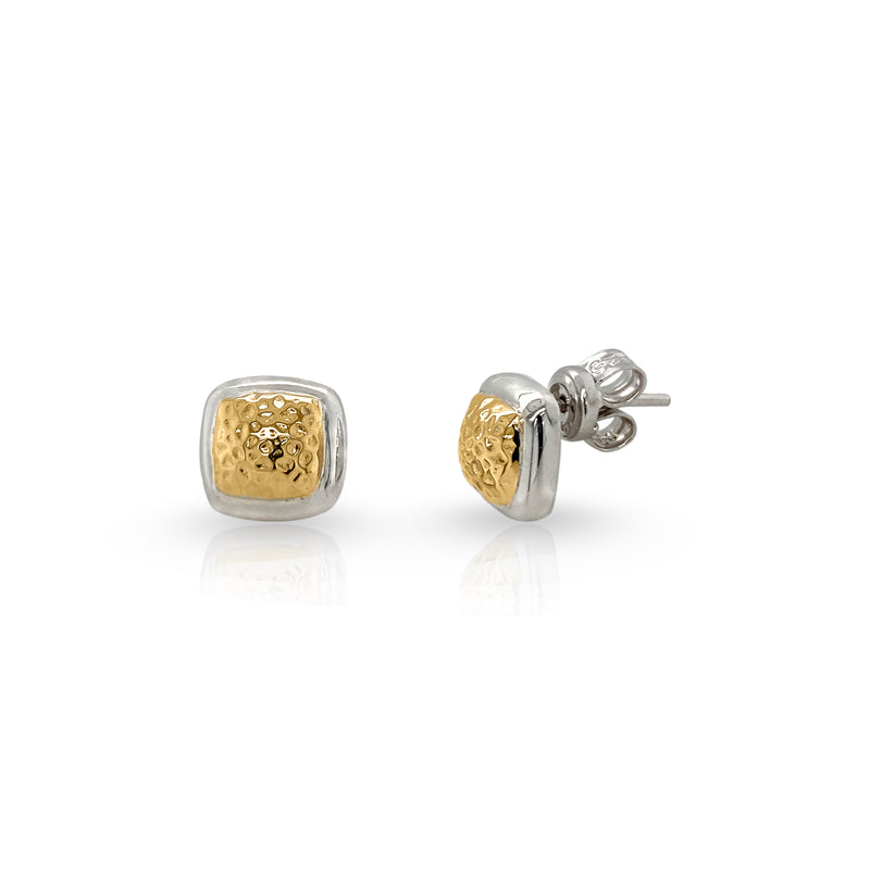 Hammered 18K Gold & Silver Square Earrings