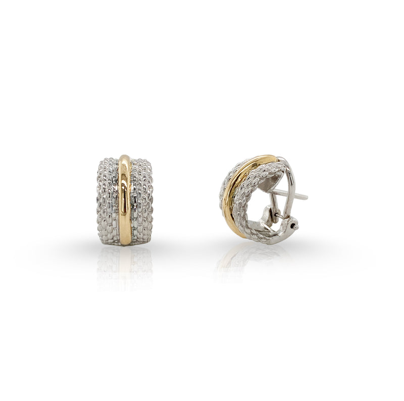 Polished Silver Mesh Hoop with 18K Yellow Gold Line Earrings