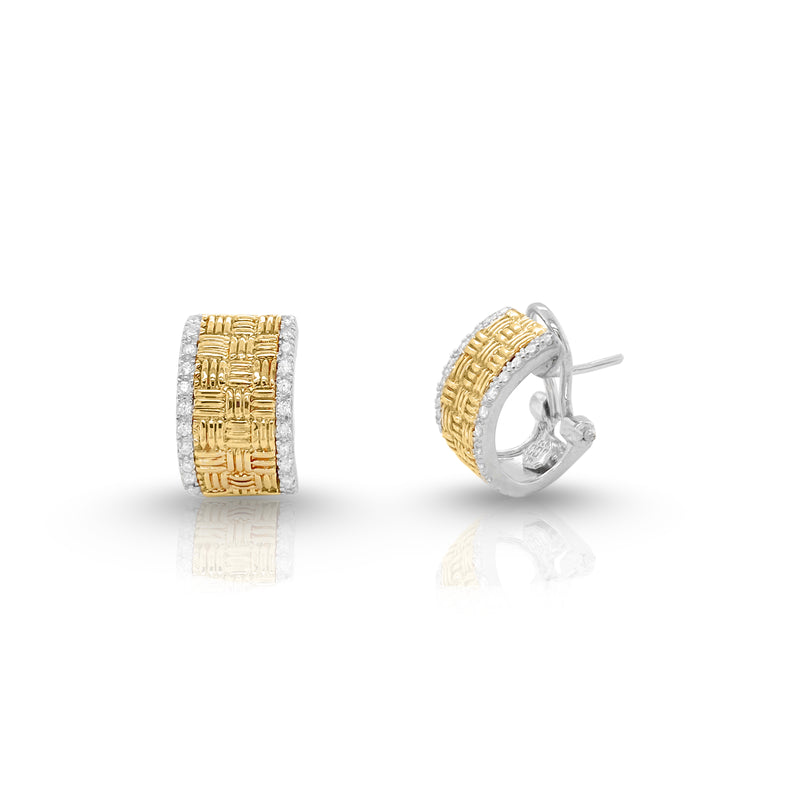 Basket Weave 18K Bonded Gold Earrings with Cubic Zirconia