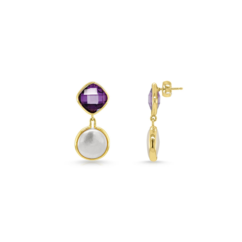 Pearl and Colored Zirconia Drop Earrings