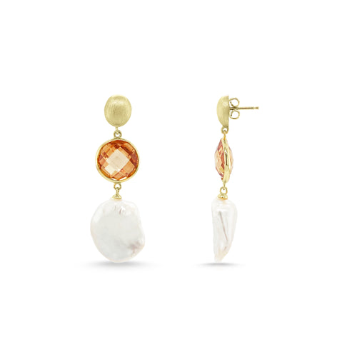 Keishi Pearl and Colored Zirconia Drop Earrings