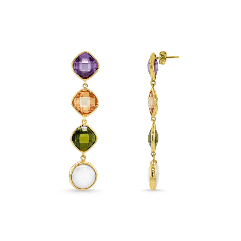 Multi Colored Zirconia & Pearl Drop Earrings