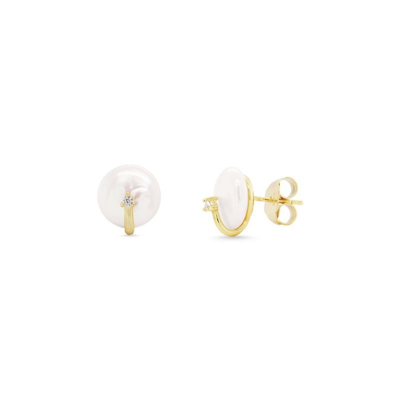 Pearl and Clear CZ Stud Earrings