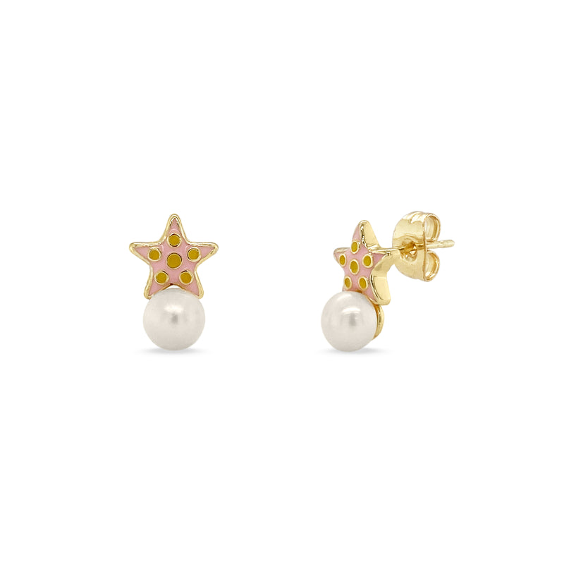 Enamel Star Stud with Pearls Earrings