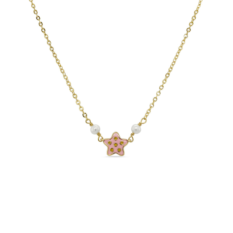 Enamel Star with Pearls Gold Plated Necklace