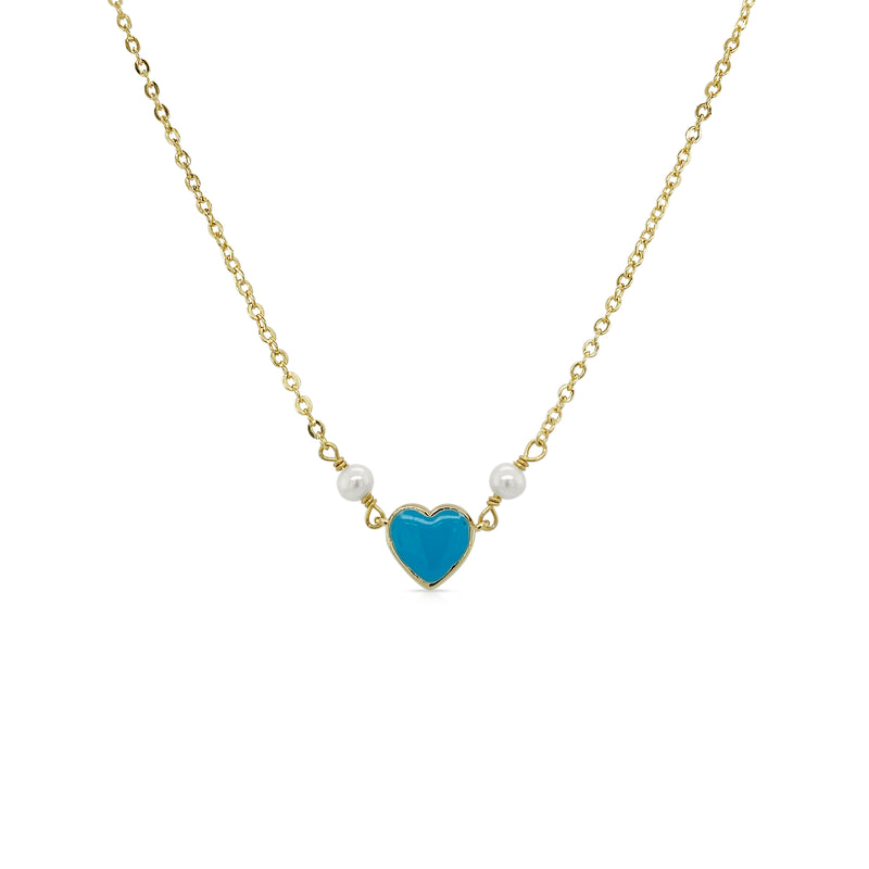 Enamel Heart with Pearls Gold Plated Necklace
