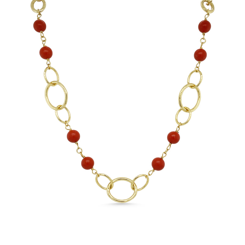 18k Gold Plated Links & Coral Necklace