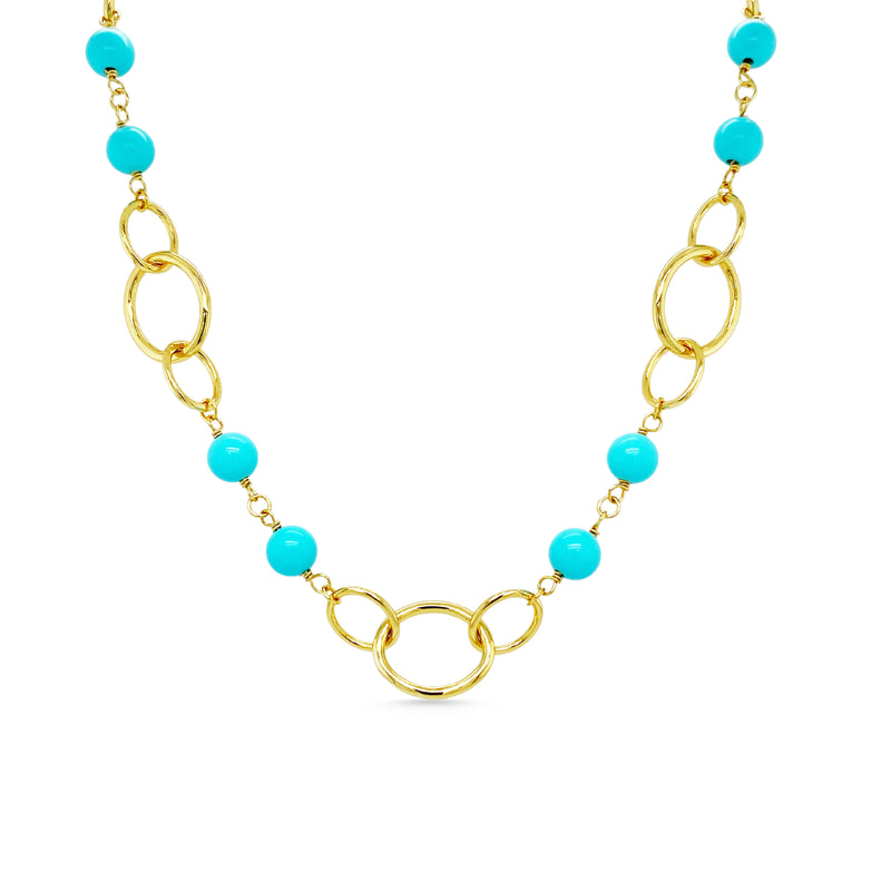 18k Gold Plated Links & Turquoise Necklace