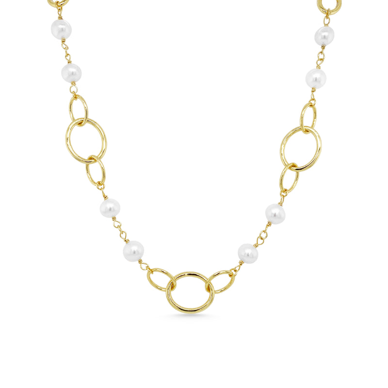 18k Gold Plated Links & Pearls Necklace
