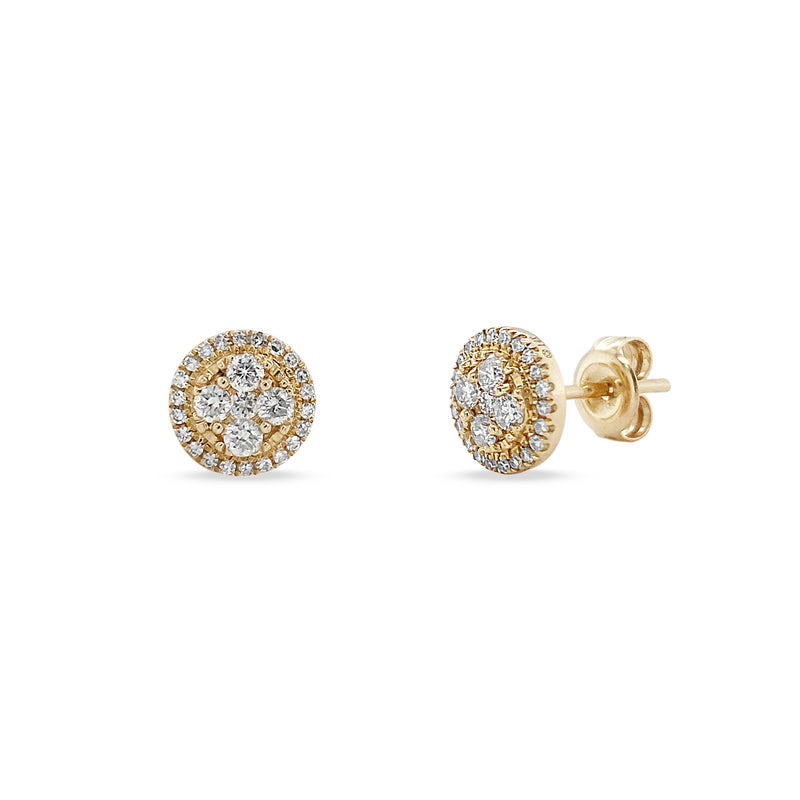 Pave Diamond Disk Gold Earrings