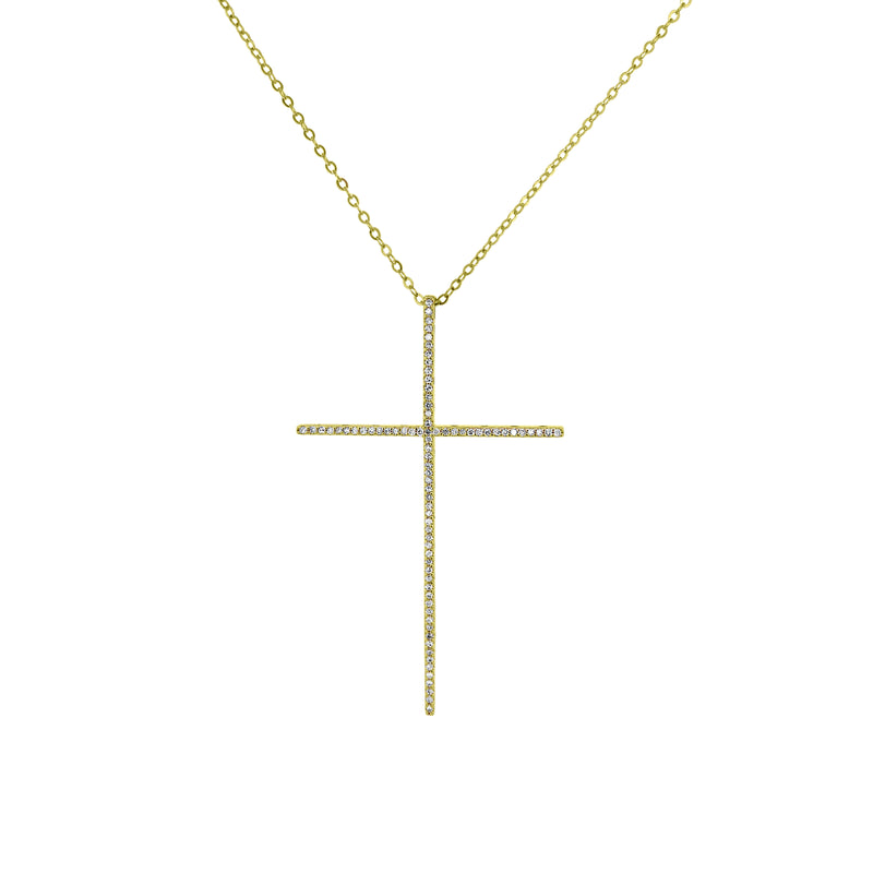 Slim Pave Yellow Gold Cross Necklace