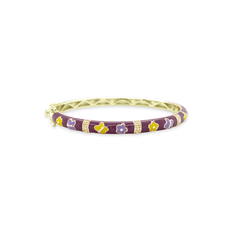 Flower and Butterfly 18K Gold Plated Bangle with Colored Enamel
