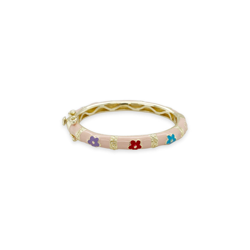 Baby Flowers 18K Gold Plated Bangle with Colored Enamel
