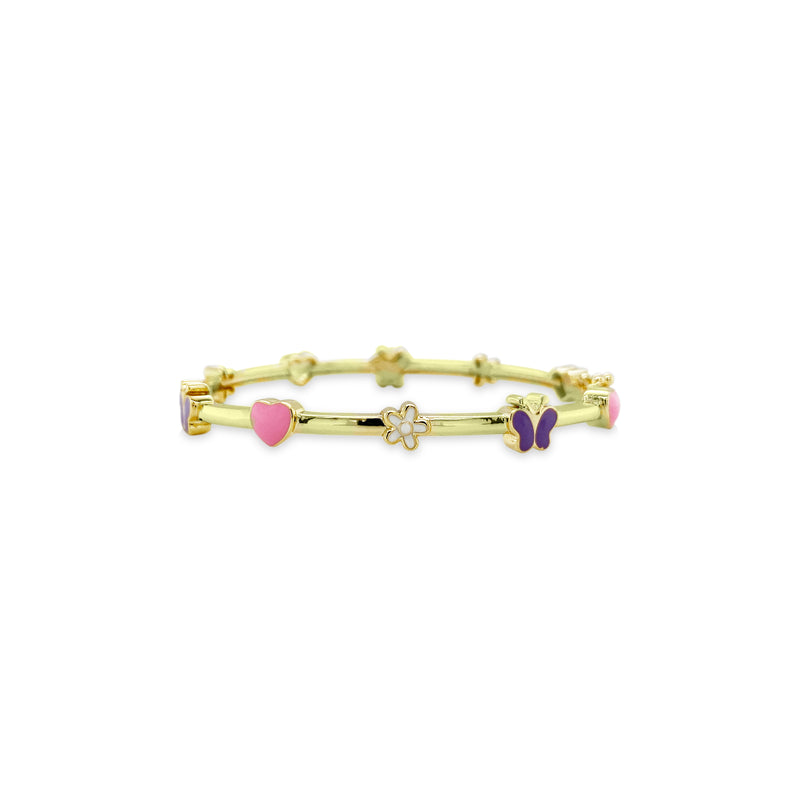 Colored Enamel Accents 18K Gold Plated Bangle