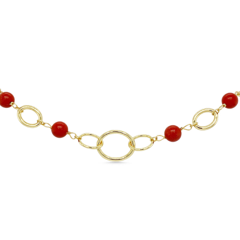 18k Gold Plated Red Coral Bracelet