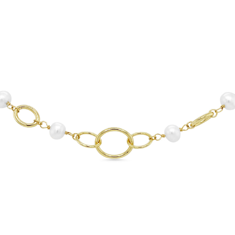 18k Gold Plated Links & Pearls Bracelet
