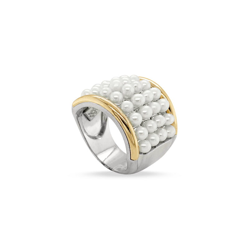 Multi Pearls Sterling Silver & 18K Gold Ring
