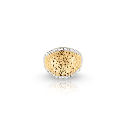Hammered 18K Gold & Silver Ring with Cubic Zirconia