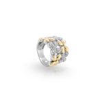 Multi Flower Silver & 18K Gold Ring with Cubic Zirconia
