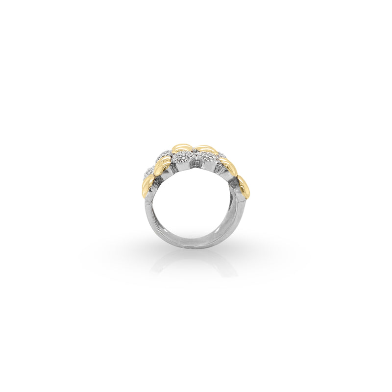 Multi Flower Silver & 18K Gold Ring with Cubic Zirconia