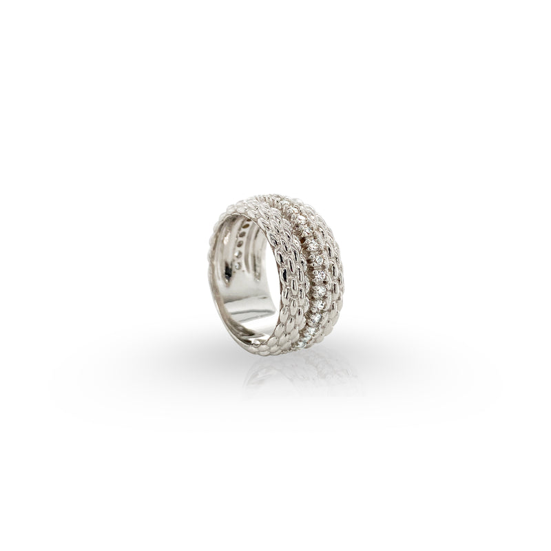 Polished Silver Mesh Hoop with Clear CZ Ring