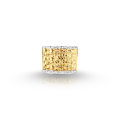 Basket Weave 18K Bonded Gold Ring with Cubic Zirconia